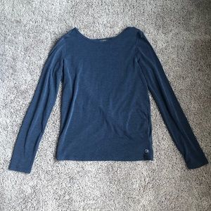 Blue Twist-Back Long-Sleeve Workout Top